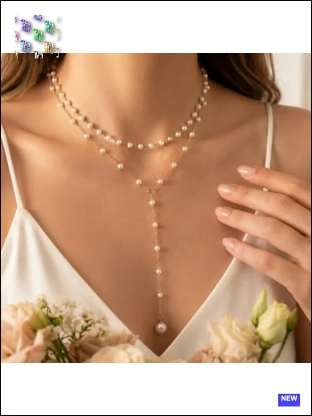 Dainty Y Shape Layered Faux Pearl Drop Chain Choker Necklace